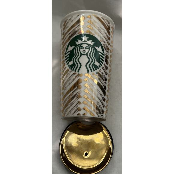 Starbucks Ceramic 2015 Mermaid Siren Golden / White 12oz Coffee Travel Tumbler - Picture 5 of 5